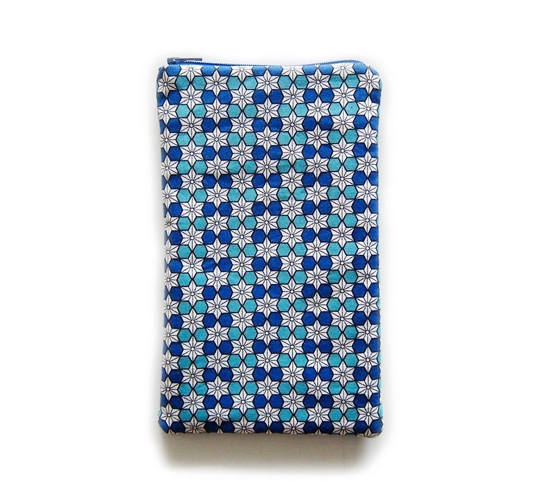 Extended pencil case / zipper bag / coin purse / mobile phone case Linenノ leaf blue (other coin purse fabric patterns can also be selected) - Coin Purses - Other Materials Blue