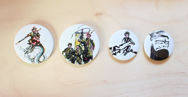 Four magnetic badges in the ink Peking Opera character series - เข็มกลัด/พิน - วัสดุอื่นๆ ขาว