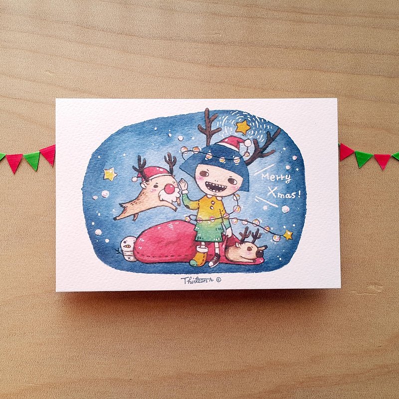 {139}merry christmas，illustration postcard - การ์ด/โปสการ์ด - กระดาษ สีน้ำเงิน