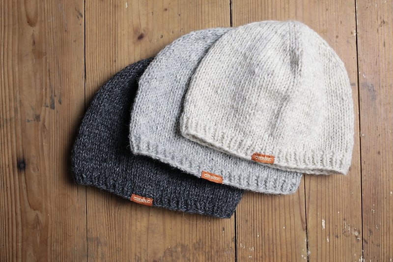 OMAKE 素色手工編織羊毛帽（剩淺灰） - 帽子 - その他の素材 