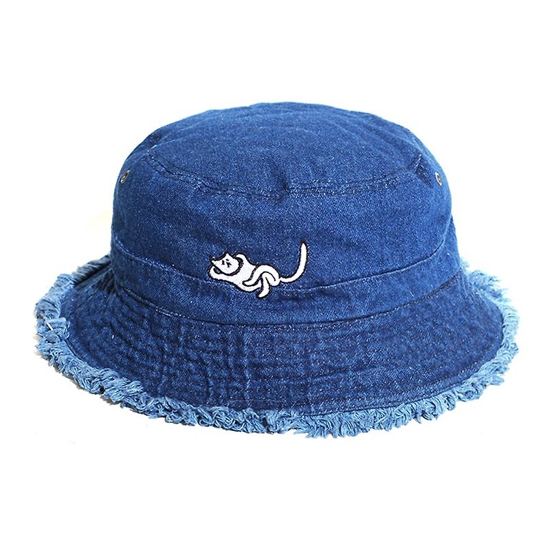 【最後ㄧ頂】無所事事慵懶貓／牛仔鬚鬚漁夫帽 - 帽子 - 其他材質 藍色
