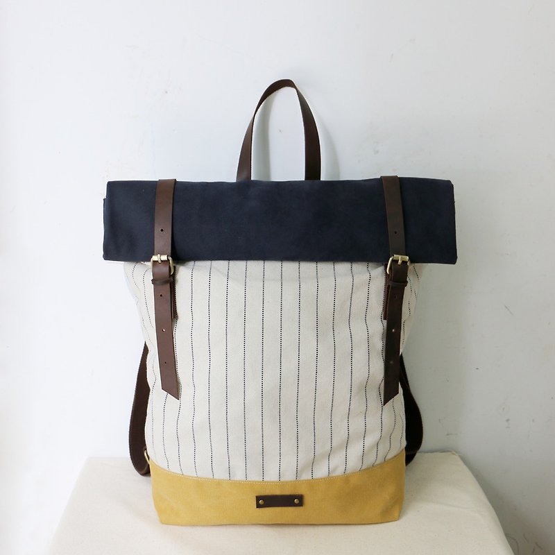 Mingen Handiwork Original Handmade Striped Contrast Color Artistic Casual Backpack Backpack - กระเป๋าเป้สะพายหลัง - วัสดุอื่นๆ หลากหลายสี