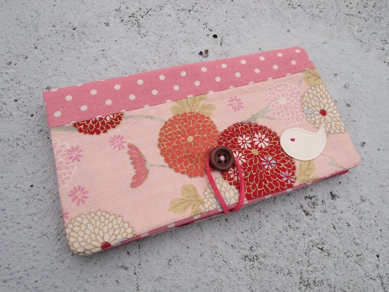 粉彩日本花紋存摺包／長夾錢包 - 銀包 - 其他材質 粉紅色
