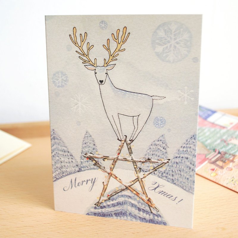 水彩插畫 聖誕卡《雪鹿聖誕卡 Deer Christmas card》連信封 - 心意卡/卡片 - 紙 