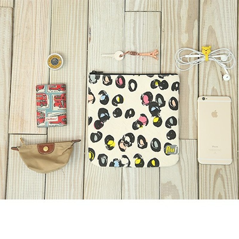 Canadian fluf organic cotton zipper bag / cosmetic bag - small flower leopard - Toiletry Bags & Pouches - Cotton & Hemp Multicolor