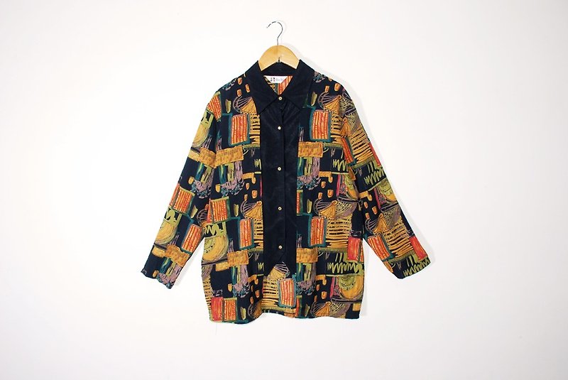 {::: Giraffe giraffe :::} people leave two hand-painted industry over size vintage shirt - Women's Shirts - Other Materials Orange