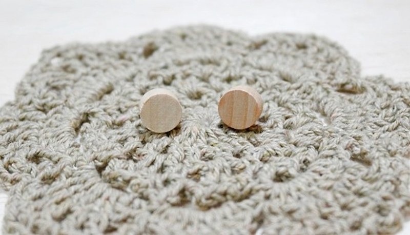 Wooden X stainless steel pin earrings <circle> - ต่างหู - ไม้ สีนำ้ตาล