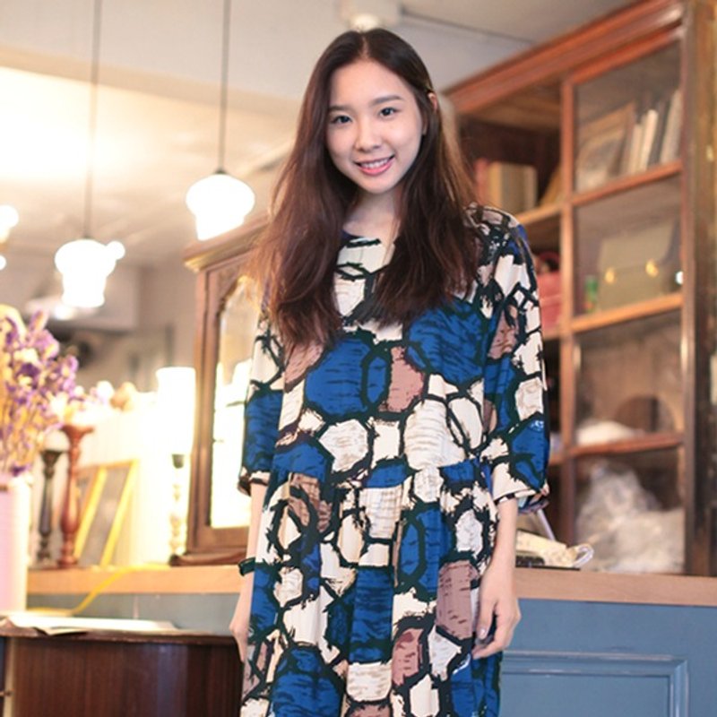 幾何インク緩いドレス - ワンピース - その他の素材 