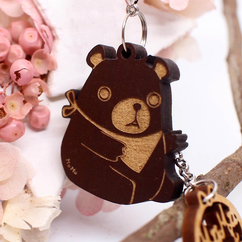 MuMu Sweety Brown Bear Baby / Key Ring / Mobile Phone Strap / Hardcover - ที่ห้อยกุญแจ - ไม้ สีนำ้ตาล