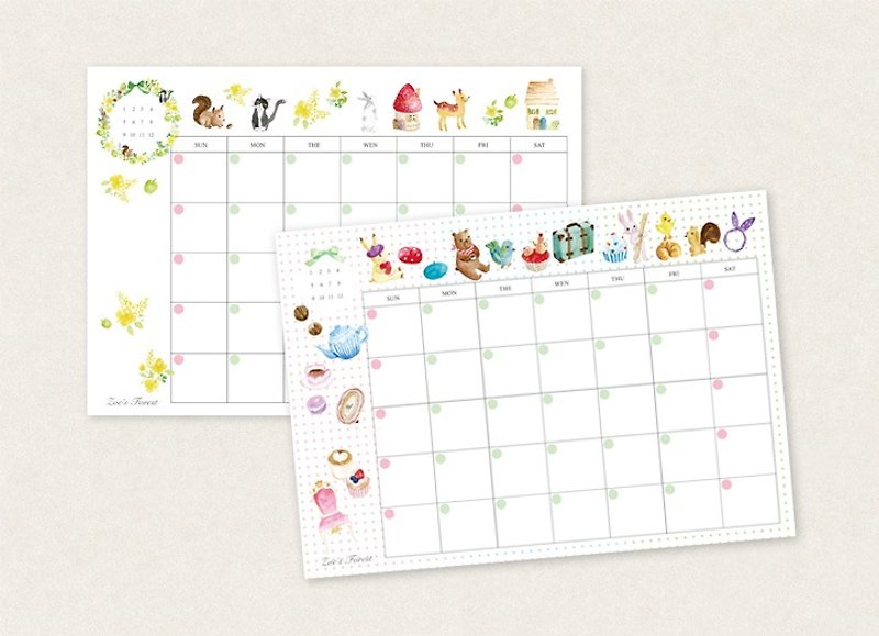 Zoe's forest handwriting month plan (calendar pattern 2 of 6 into 12 in) - Calendars - Paper 