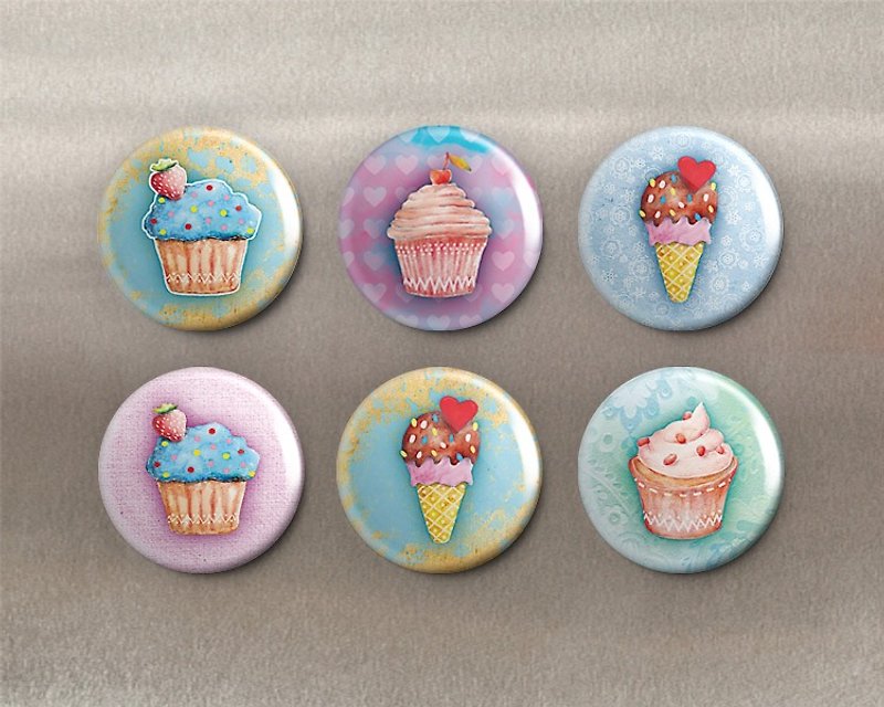 Delicious Desserts-Magnet (6 pcs)/ Badge (6 pcs)/Birthday Gift【Special U Design】 - Magnets - Other Metals 