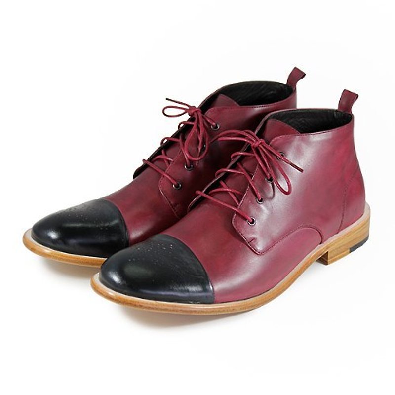 Leather boots City Rider M1101 Waxing Black Burgundy - รองเท้าบูธผู้ชาย - หนังแท้ สีแดง