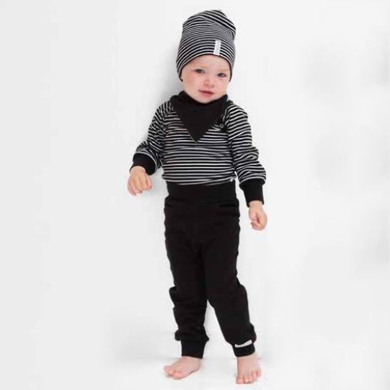 【Swedish children's clothing】Organic cotton baby onesies 6M to 2Y black and white stripes - ชุดทั้งตัว - ผ้าฝ้าย/ผ้าลินิน สีดำ