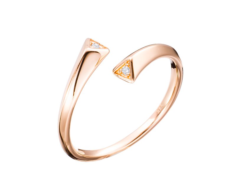Two Stone Diamond Engagement Ring, Double Diamond Ring, Bypass Horseshoe Ring - แหวนคู่ - เพชร สีทอง