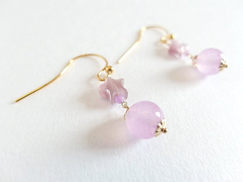 | Touch of moonlight | 14k gold earrings stage star Japanese style natural stone - Earrings & Clip-ons - Gemstone Purple