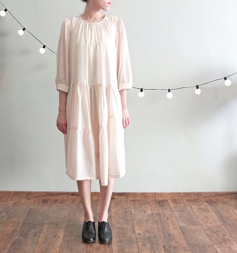 波西米亞粉裸色空氣感洋裝 - 連身裙 - 其他材質 