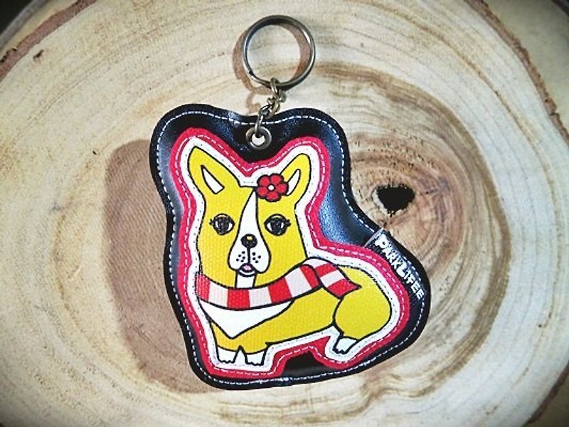 Porter dog locking collar - Corgi (spot) - พวงกุญแจ - หนังแท้ 