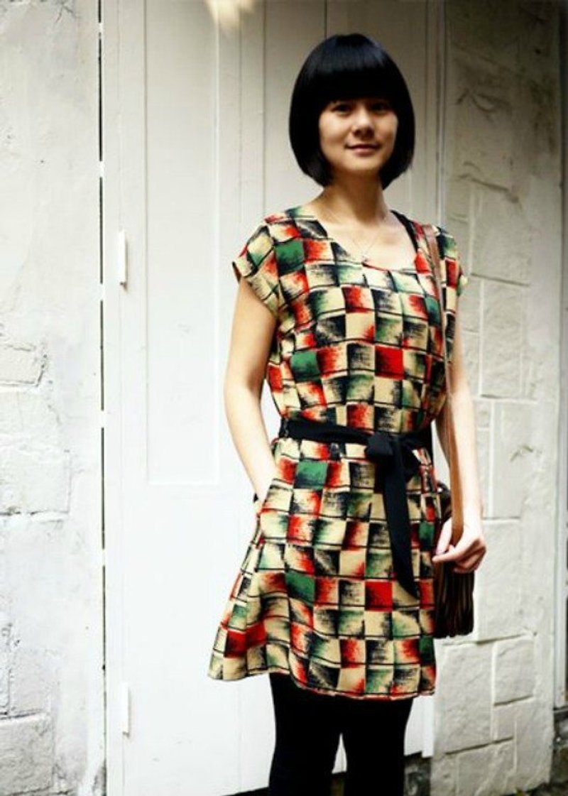 ジョージアTsaoさん//レトロな市松包帯ドレス - ワンピース - その他の素材 多色