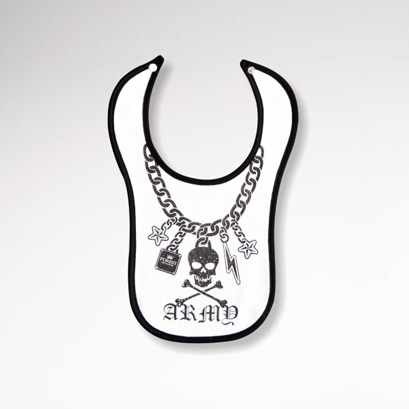 PUREST baby collection ★ rock skeleton skull head necklace ★ MIT infant bibs creative fashion [100% manufactured in Taiwan ‧100% cotton] white models ❤ exclusive style design - Bibs - Cotton & Hemp White