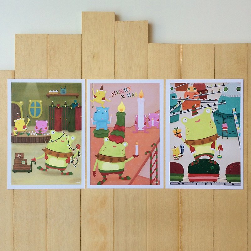 【聖誕蛙】聖誕明信片套組 - 卡片/明信片 - 紙 多色