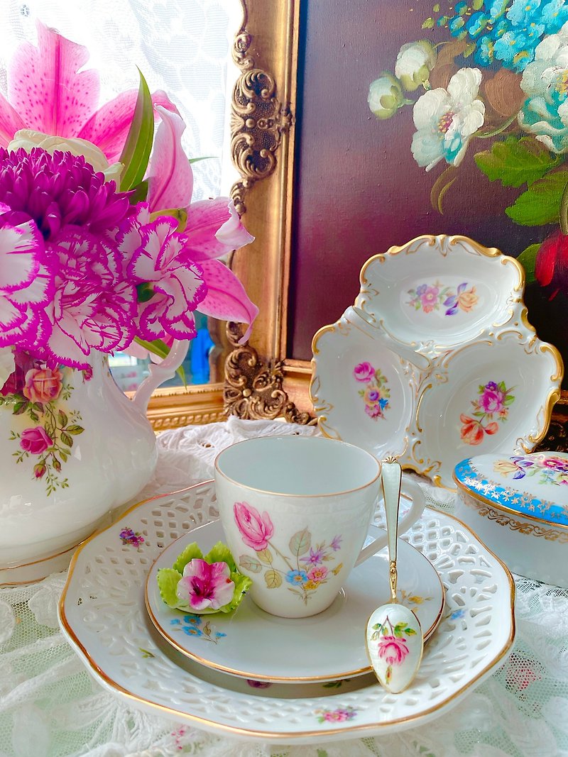 德國製骨瓷粉紅玫瑰花卉 花茶杯咖啡杯兩件組浪漫 生日禮物下午茶 - 茶壺/茶杯/茶具 - 其他材質 粉紅色