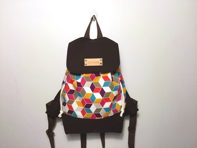 Geometric red meet coffee backpack / give free print name skin superscript - Backpacks - Other Materials Brown