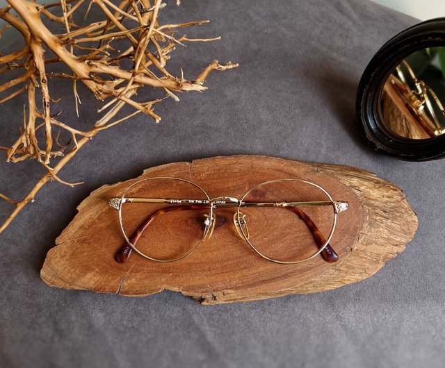 ゴールド彫刻オーバルフレームメガネ日本製22KGP日本製優等生ゴールド