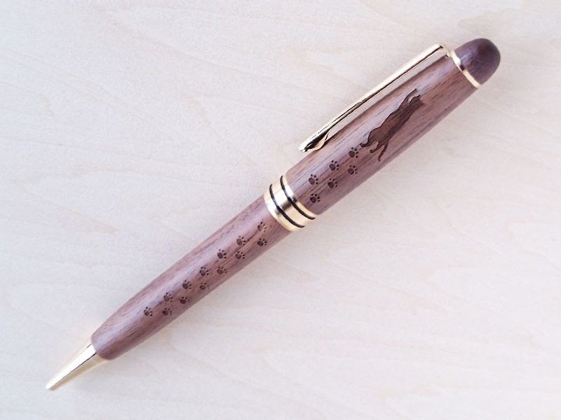 Cat and Paw Footprint Ballpoint Pen Walnut Gift wrapping Christmas Gift - Ballpoint & Gel Pens - Wood Brown