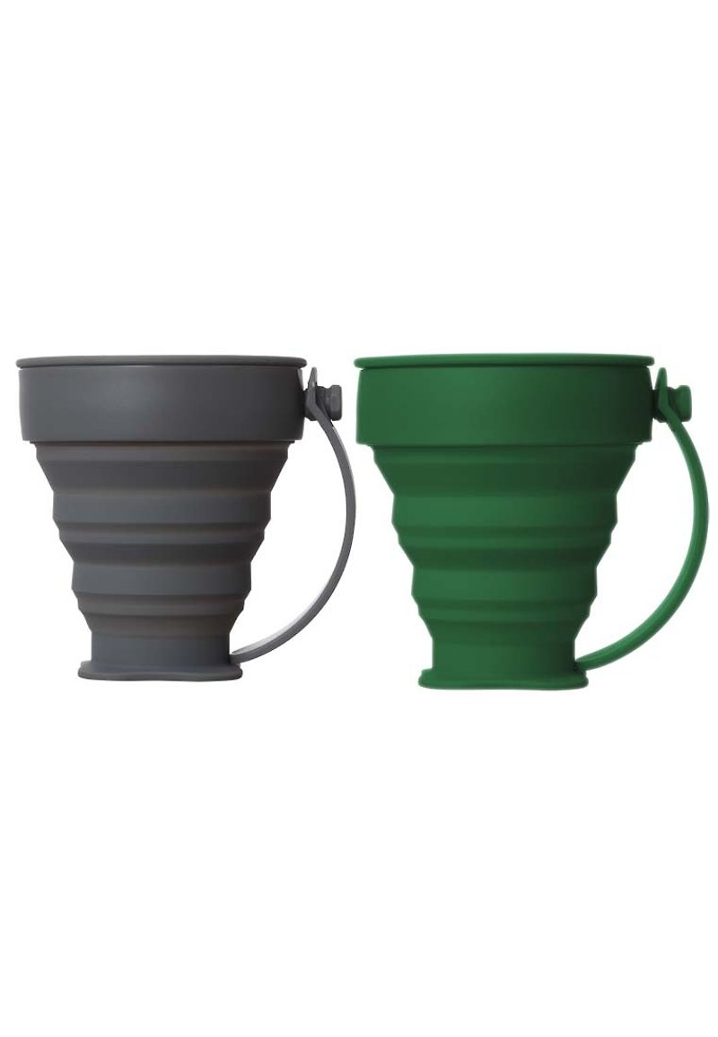 愛地球環保   Sili Cup 輕巧  情侶 可摺疊咖啡杯 矽膠杯 旅行杯組 - 灰色配綠色 (1套2件) - 水壺/水瓶 - 矽膠 綠色