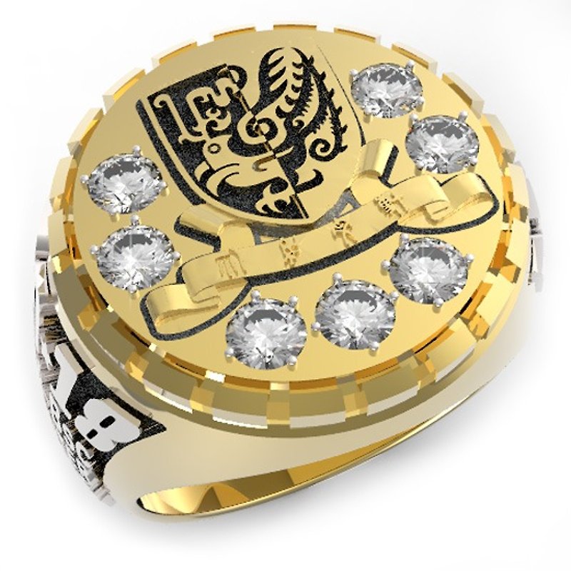 Customized. 925 Sterling Silver Jewelry RG00001-D4-Graduation Ring/Class Ring (Round Pattern Version) - แหวนทั่วไป - โลหะ 