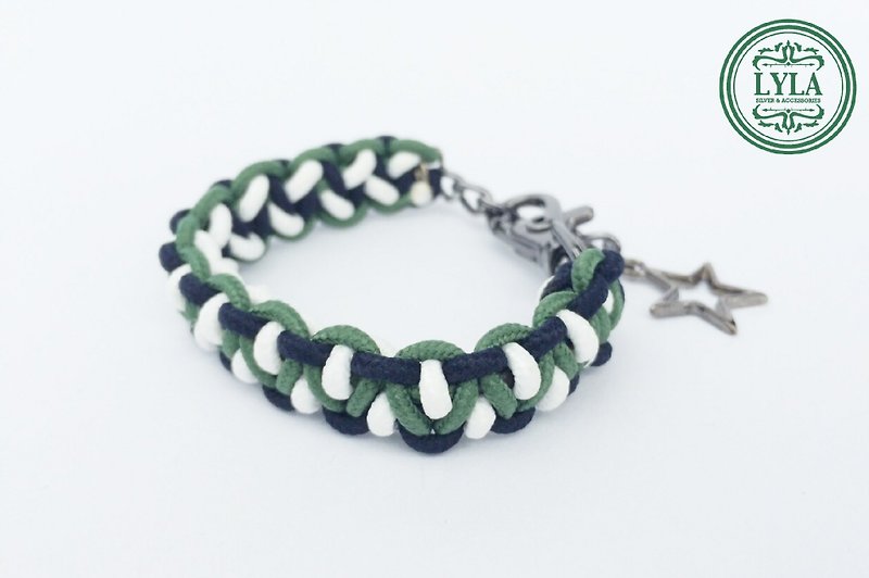 Green white and black knit - Bracelets - Cotton & Hemp Green