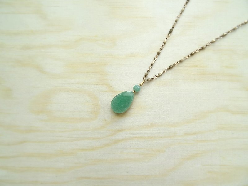 Green Aventurine Flat Teardrop Antique Bronze Long Necklace | Downton Spring - Long Necklaces - Semi-Precious Stones Green