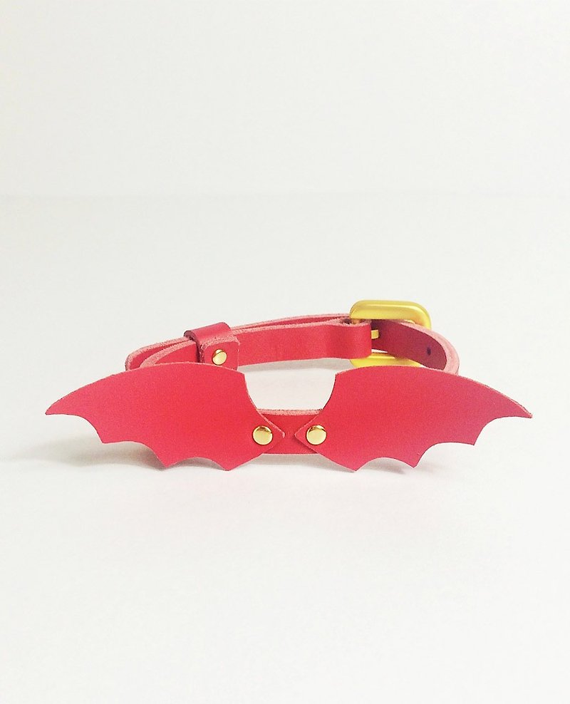 Zemoneni Leather pet collar Angel & Evil collection red evil - ปลอกคอ - หนังแท้ สีแดง