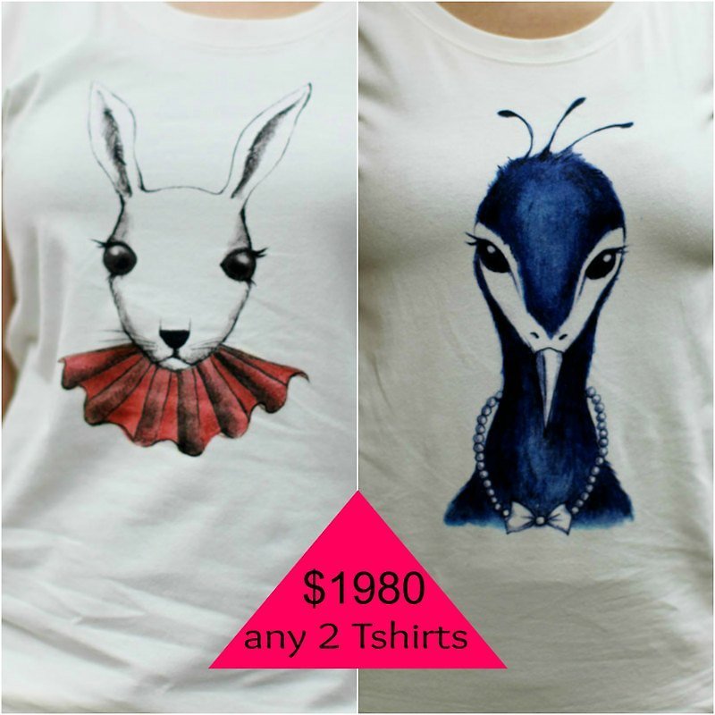 :: GeorgiaTsao :: animal organic cotton T-shirt S / M (two combinations of price) - Women's T-Shirts - Cotton & Hemp White