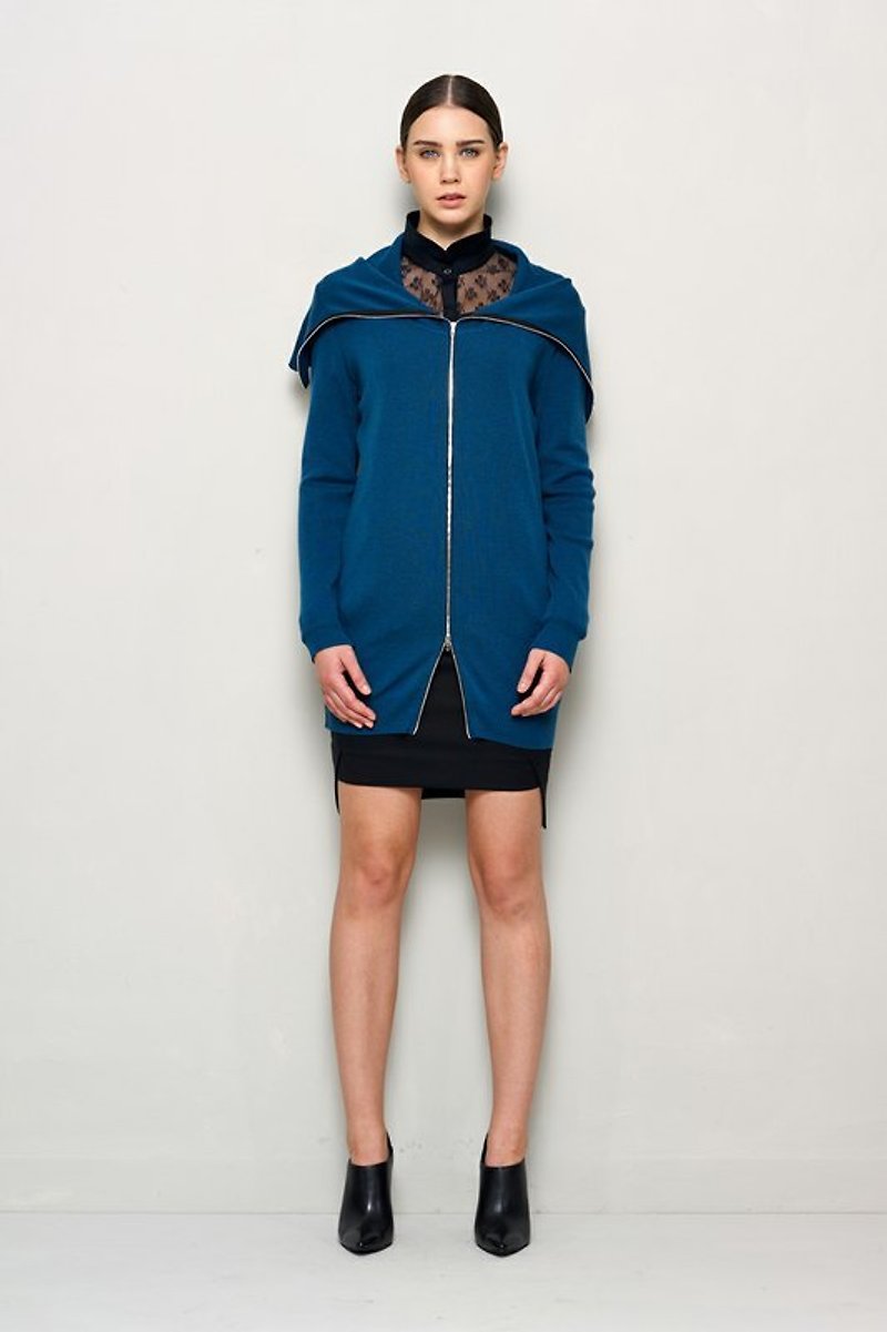 [Seasonal Sale] Double Zip Wool Long Jacket - Women's Casual & Functional Jackets - Wool Blue