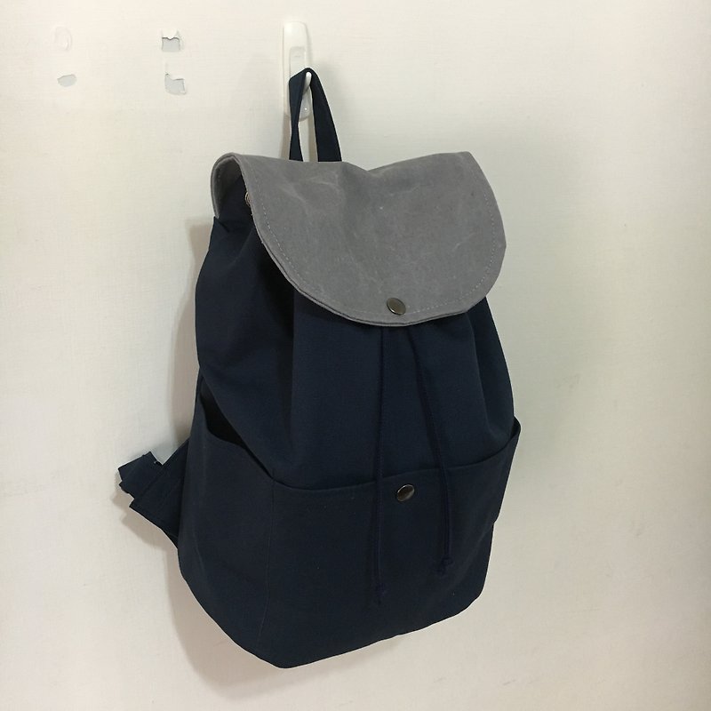 After a small travel backpack, dark blue wash water - Drawstring Bags - Cotton & Hemp Blue