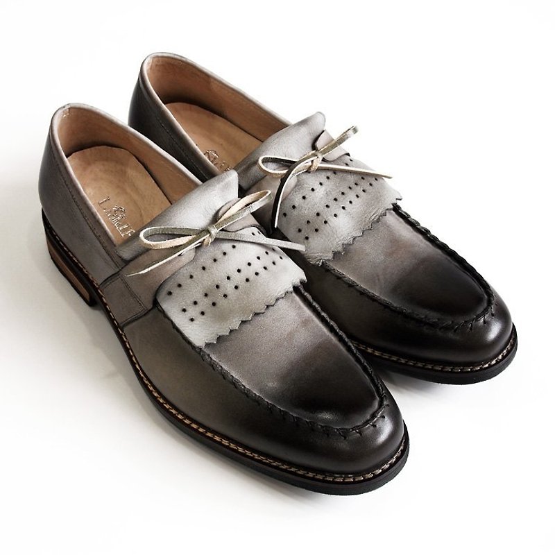 [LMdH] C1B04-49 calfskin leather color flow Soma Cassin sills with handmade loafers ‧ ‧ gray-green Free shipping - รองเท้าอ็อกฟอร์ดผู้ชาย - หนังแท้ สีน้ำเงิน