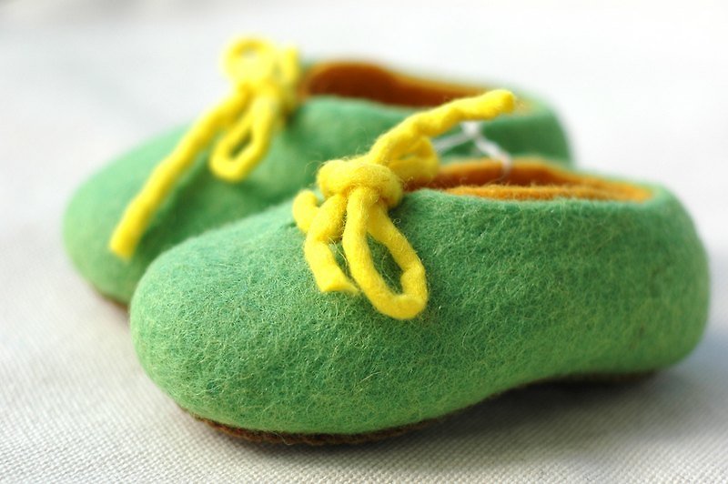 羊毛氈室內鞋Two Layer + Lace -彌月禮 嬰兒鞋 童鞋 最後一雙 - 出産祝い用贈物 - ウール グリーン