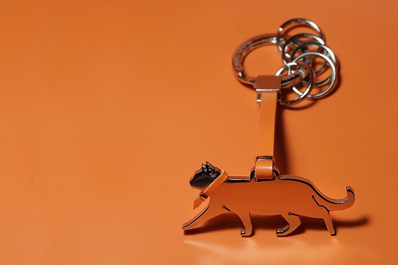Styling Stainless Steel Leather Keyring - Dog/Cat - ที่ห้อยกุญแจ - โลหะ สีเงิน