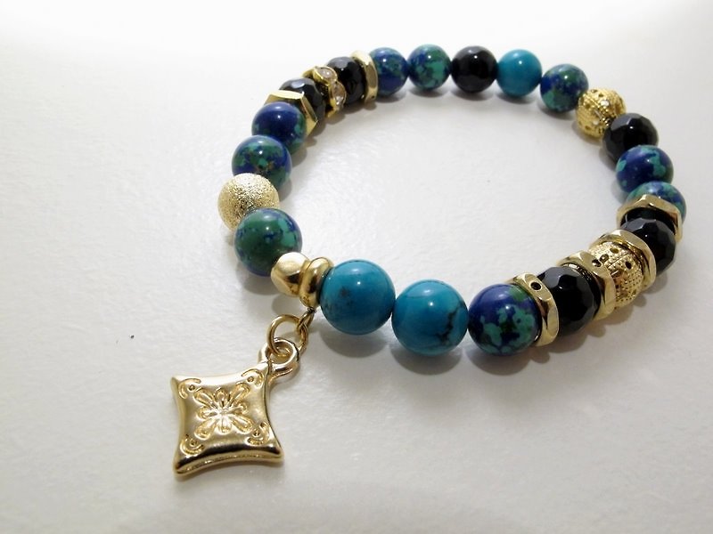 Golden halo earth turquoise hand chain ore bracelet - Bracelets - Gemstone Green