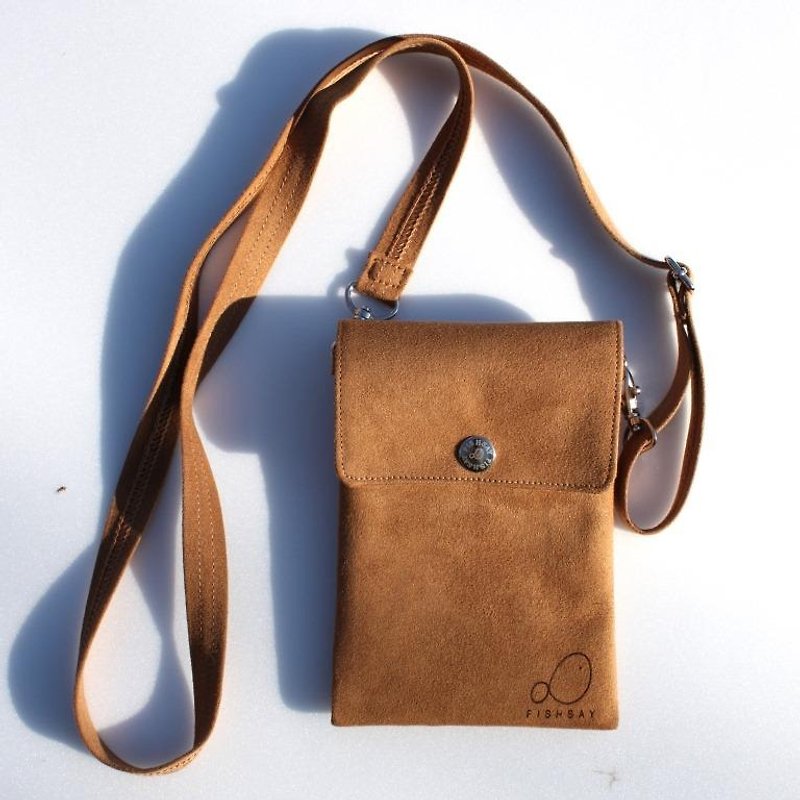 Micro suede – Cellphone bag – with Magnet button and strap - Other - Other Materials Brown