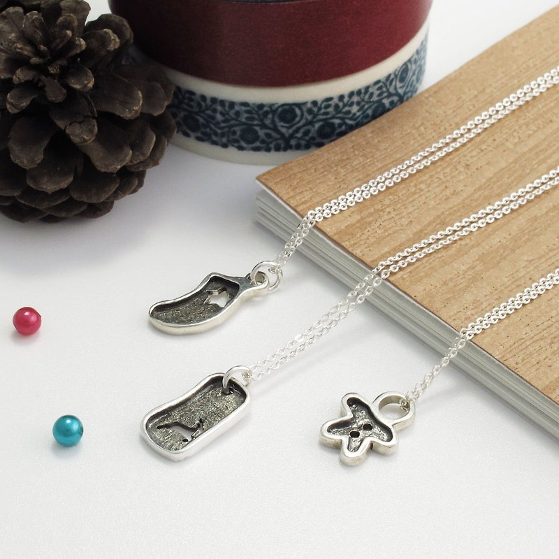 Gingerbread Man / Snowflake / Elk / Socks Necklace ~ Happiness Christmas Night Silver Necklace Christmas Gift - 64DESIGN - Necklaces - Sterling Silver Silver