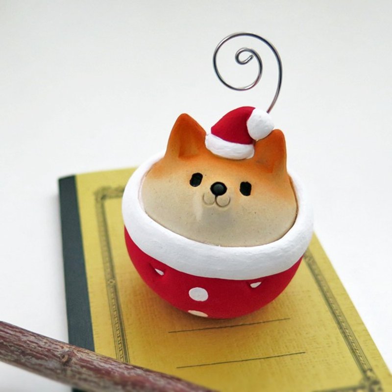 Shiba Inu figurine of Ceramics "A santa claus of Shiba ball memo stand type" - 擺飾/家飾品 - 其他材質 紅色