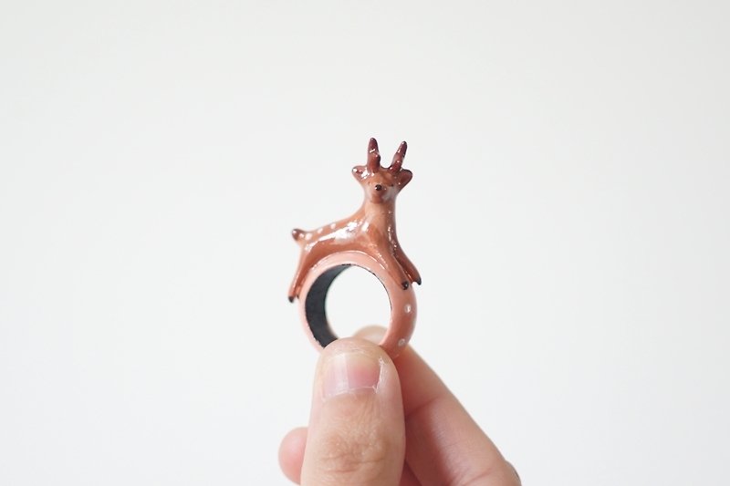 [Horned forest] forest animal ring - Other - Clay Multicolor