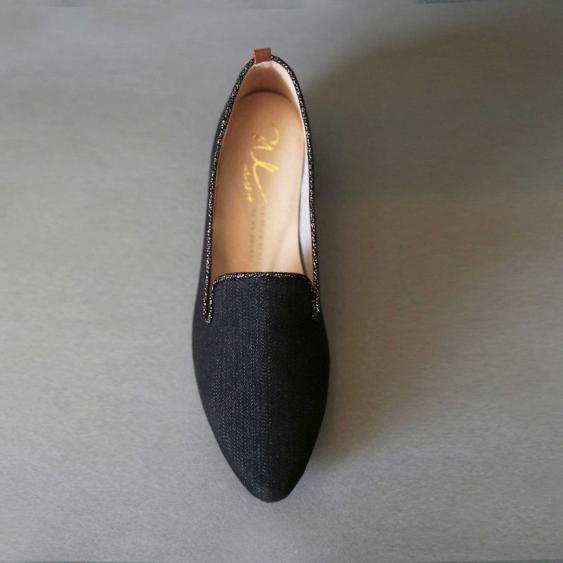 Denim Black (Personal Black) Heeled Loafers Denim Loafers | WL - Women's Oxford Shoes - Cotton & Hemp Black