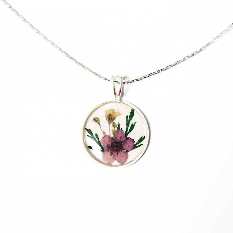 Pressed Flower Necklace (經典押花項鍊) - 項鍊 - 其他金屬 紫色
