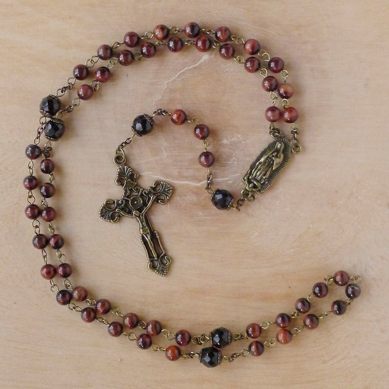 其他材質 項鍊 紅色 - § Rosary § 紅虎眼石+黑瑪瑙