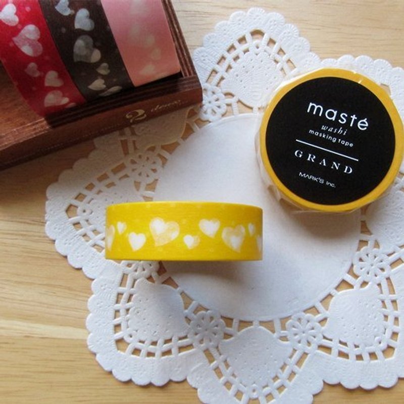 maste Masking Tape 和紙膠帶【愛心-明黃 (MSG-MKT20-YE)】 - 紙膠帶 - 紙 黃色