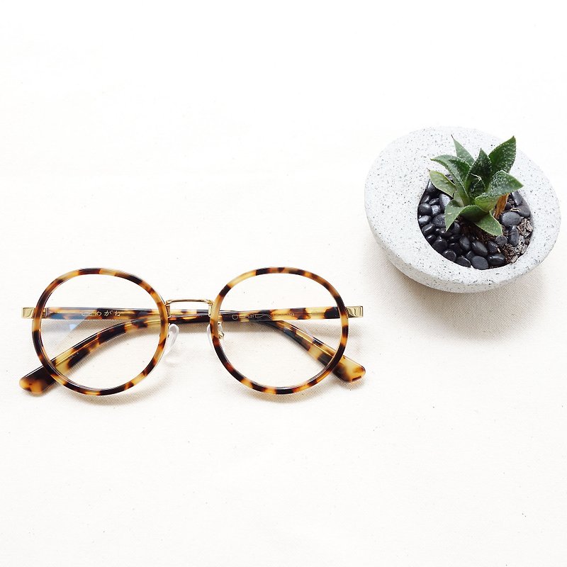 復古金屬大圓框 眼鏡 黃玳瑁 - 眼鏡/眼鏡框 - 塑膠 金色