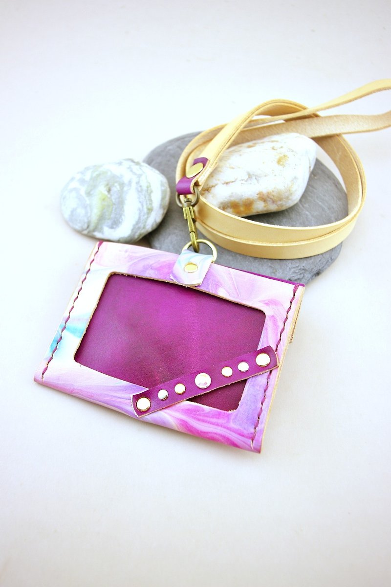 ☀- fun girl hand-dyed -☀ --- document sets / travel card / badge - ID & Badge Holders - Genuine Leather Purple
